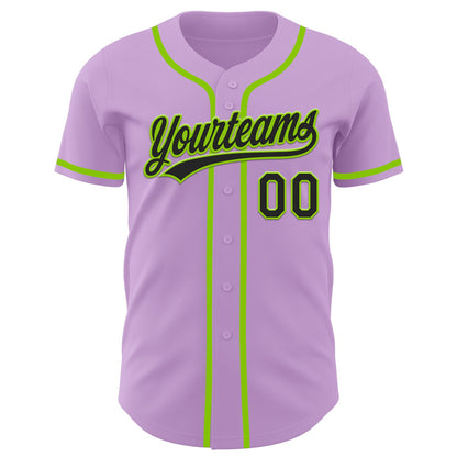 Custom Light Purple Black-Neon Green Authentic Baseball Jersey - Sky-Custom