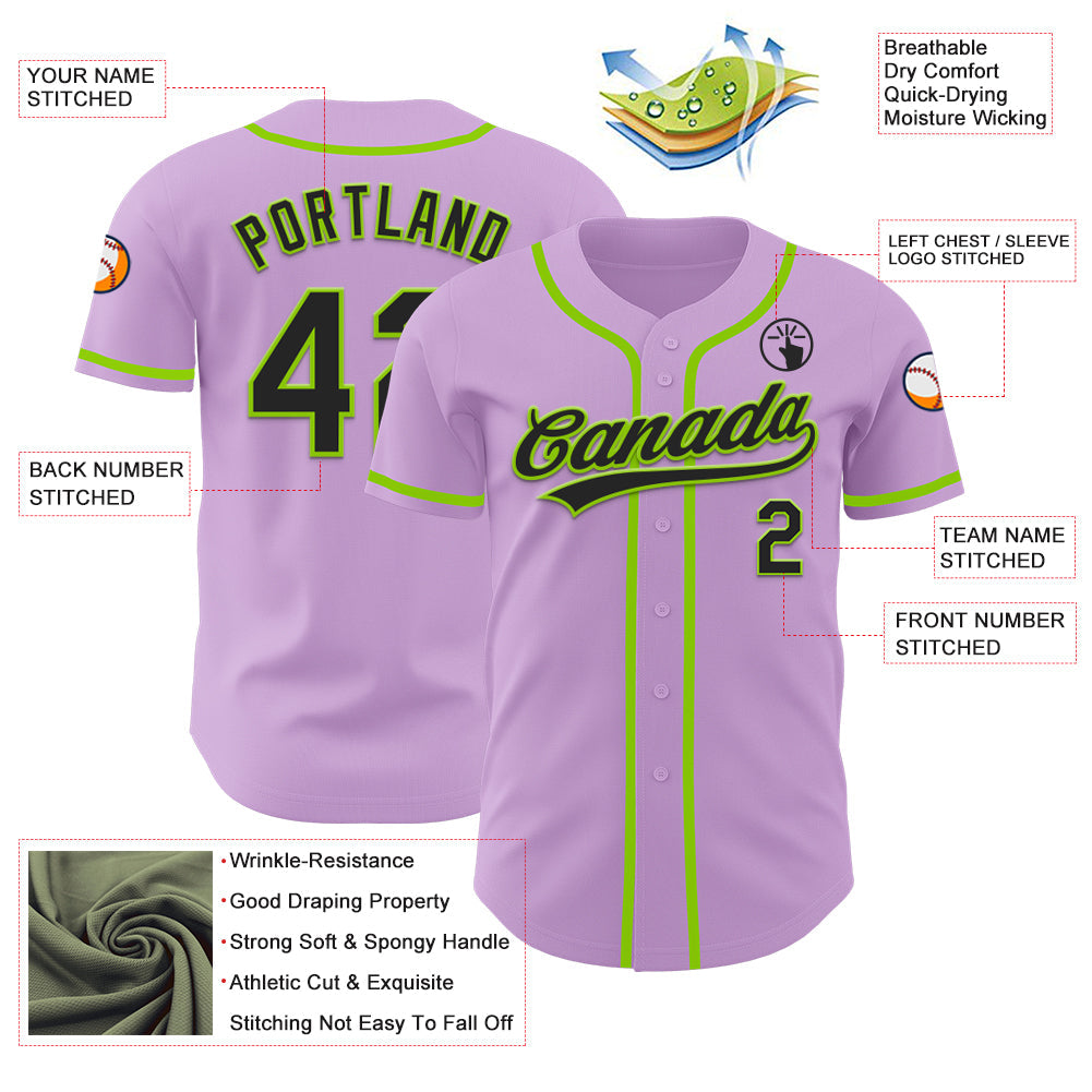 Custom Light Purple Black-Neon Green Authentic Baseball Jersey - Sky-Custom