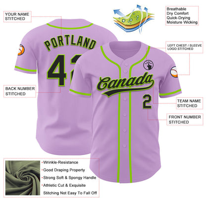 Custom Light Purple Black-Neon Green Authentic Baseball Jersey - Sky-Custom