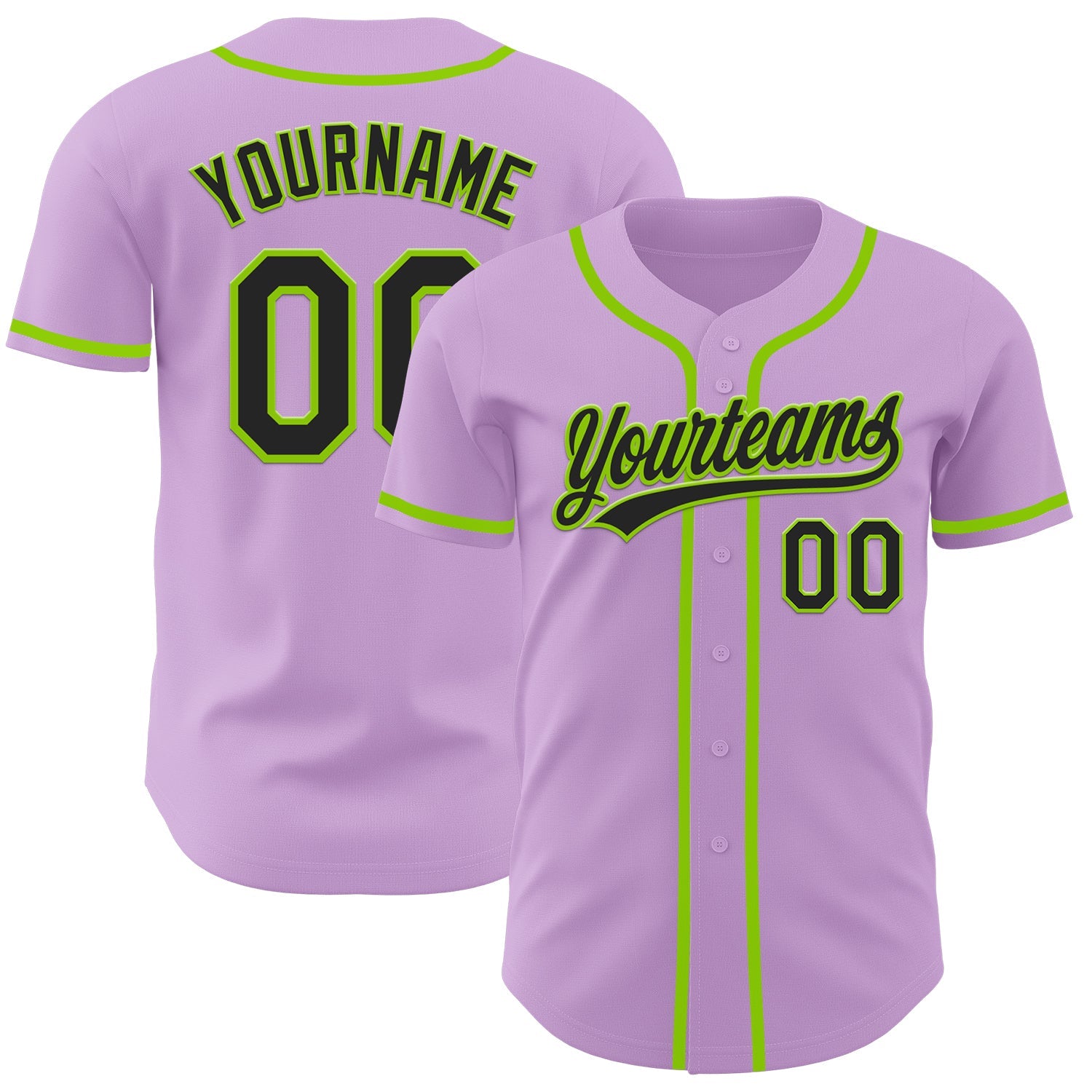 Custom Light Purple Black-Neon Green Authentic Baseball Jersey - Sky-Custom
