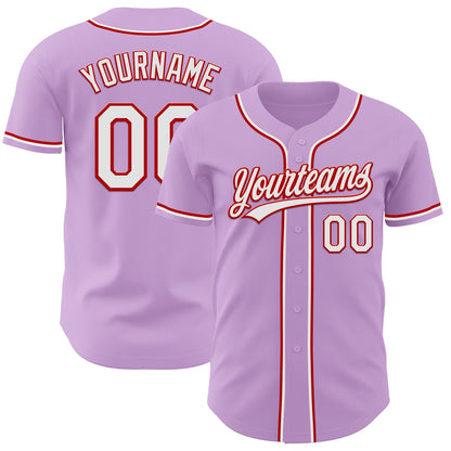 Custom Light Purple White-Red Authentic Baseball Jersey - Sky-Custom