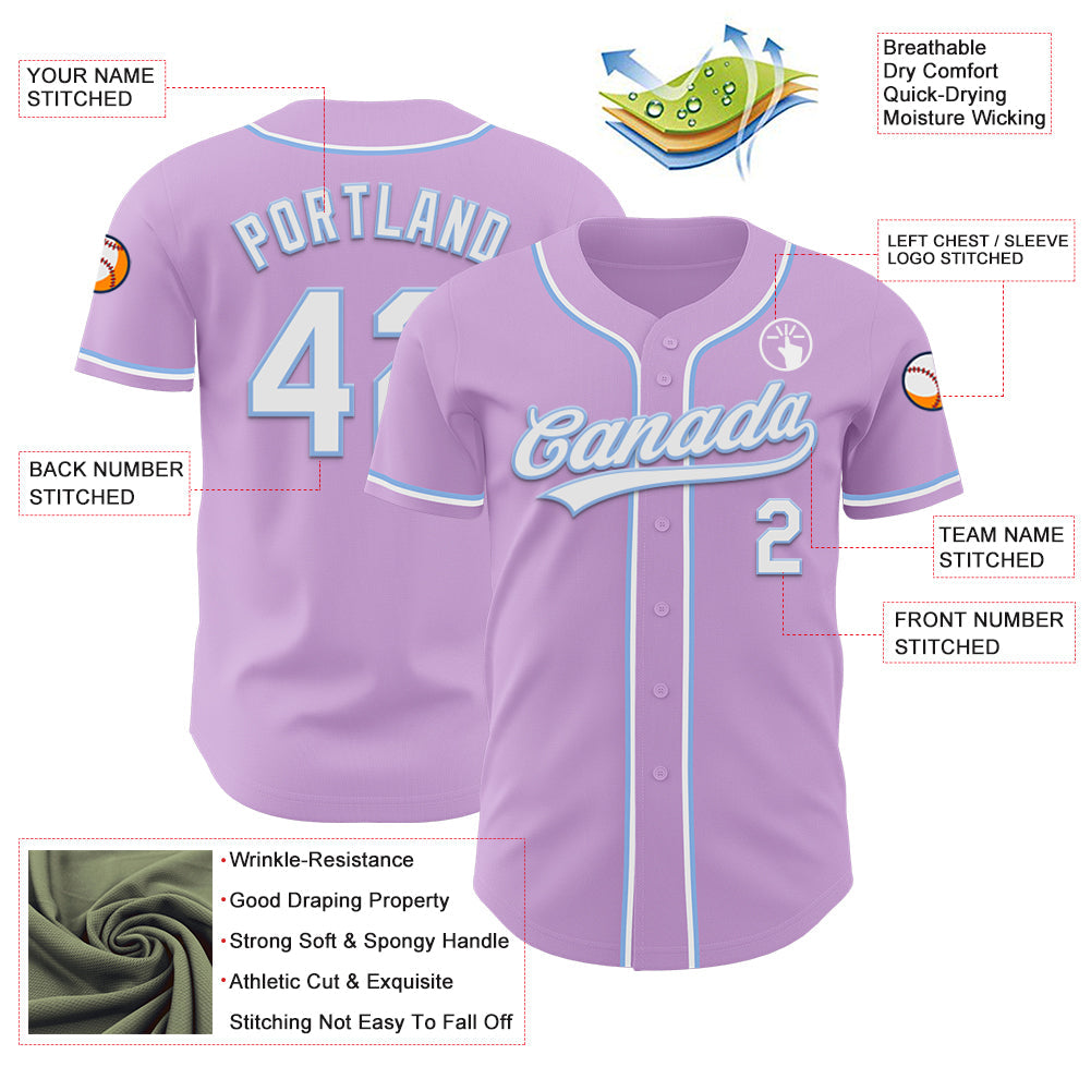Custom Light Purple White-Light Blue Authentic Baseball Jersey - Sky-Custom