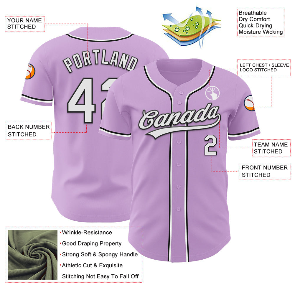 Custom Light Purple White-Black Authentic Baseball Jersey - Sky-Custom