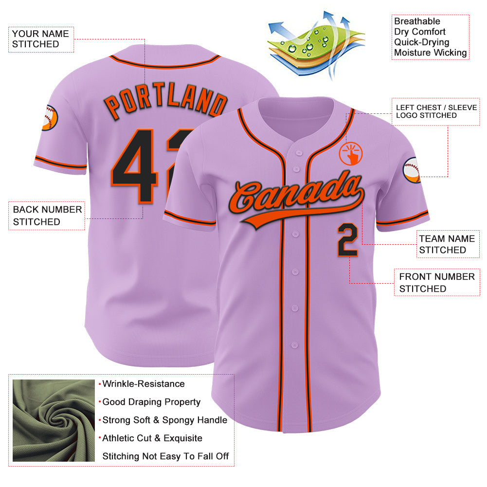 Custom Light Purple Black-Orange Authentic Baseball Jersey - Sky-Custom