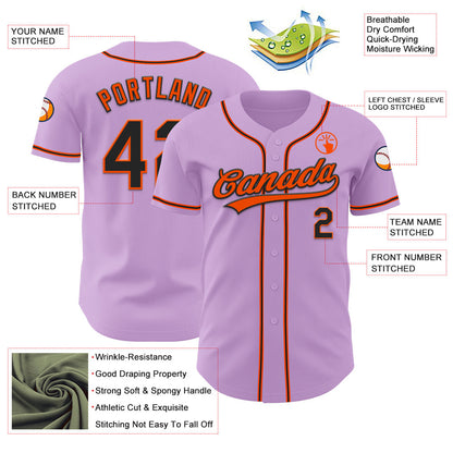 Custom Light Purple Black-Orange Authentic Baseball Jersey - Sky-Custom