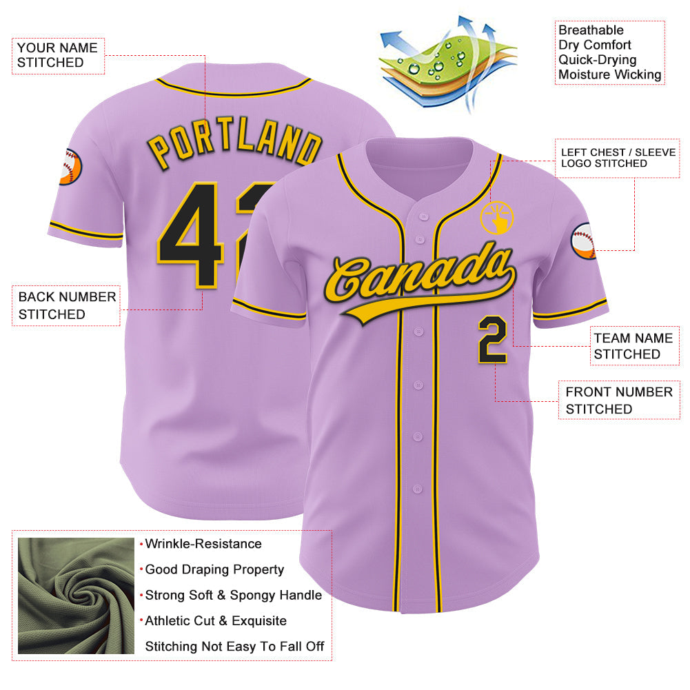 Custom Light Purple Black-Yellow Authentic Baseball Jersey - Sky-Custom