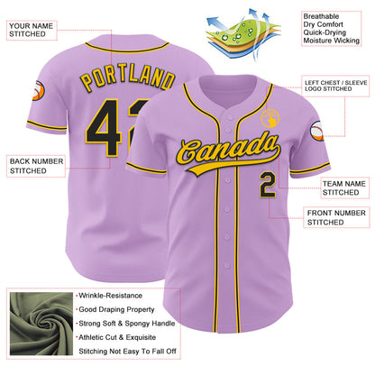 Custom Light Purple Black-Yellow Authentic Baseball Jersey - Sky-Custom