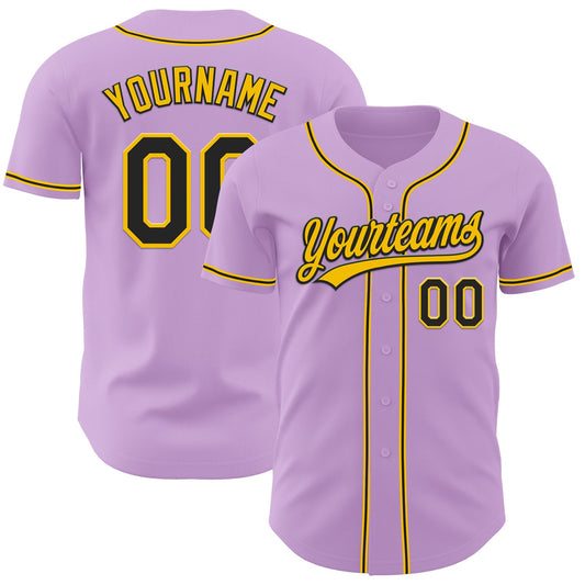 Custom Light Purple Black-Yellow Authentic Baseball Jersey - Sky-Custom