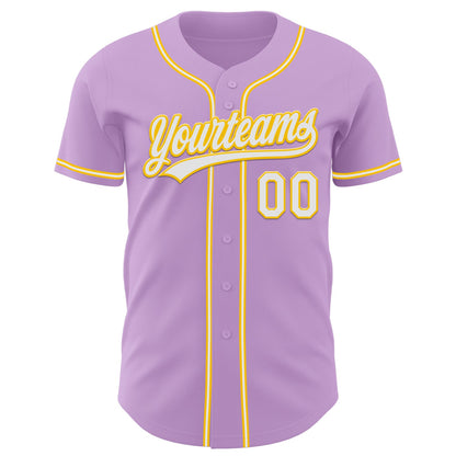 Custom Light Purple White-Yellow Authentic Baseball Jersey - Sky-Custom