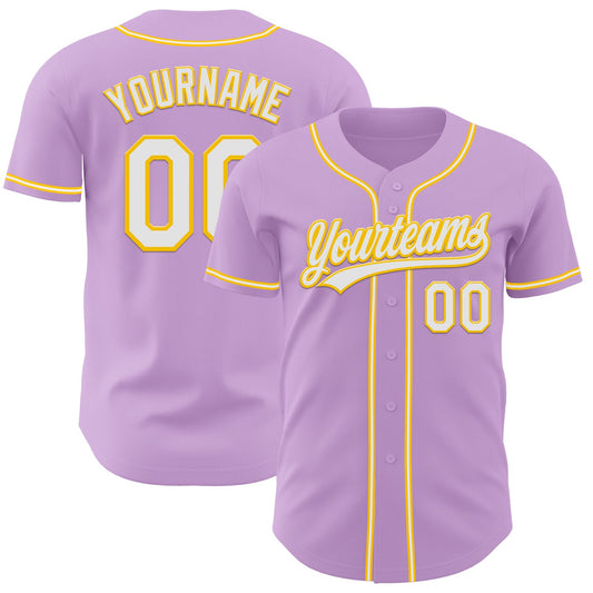 Custom Light Purple White-Yellow Authentic Baseball Jersey - Sky-Custom