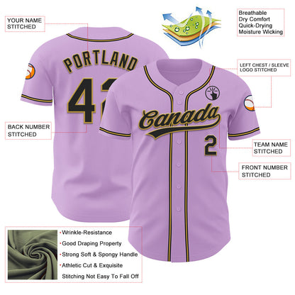 Custom Light Purple Black-Old Gold Authentic Baseball Jersey - Sky-Custom