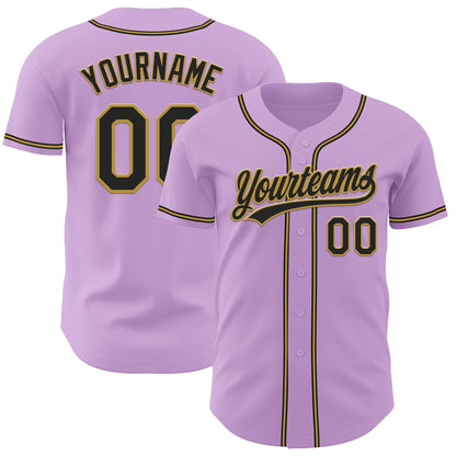 Custom Light Purple Black-Old Gold Authentic Baseball Jersey - Sky-Custom