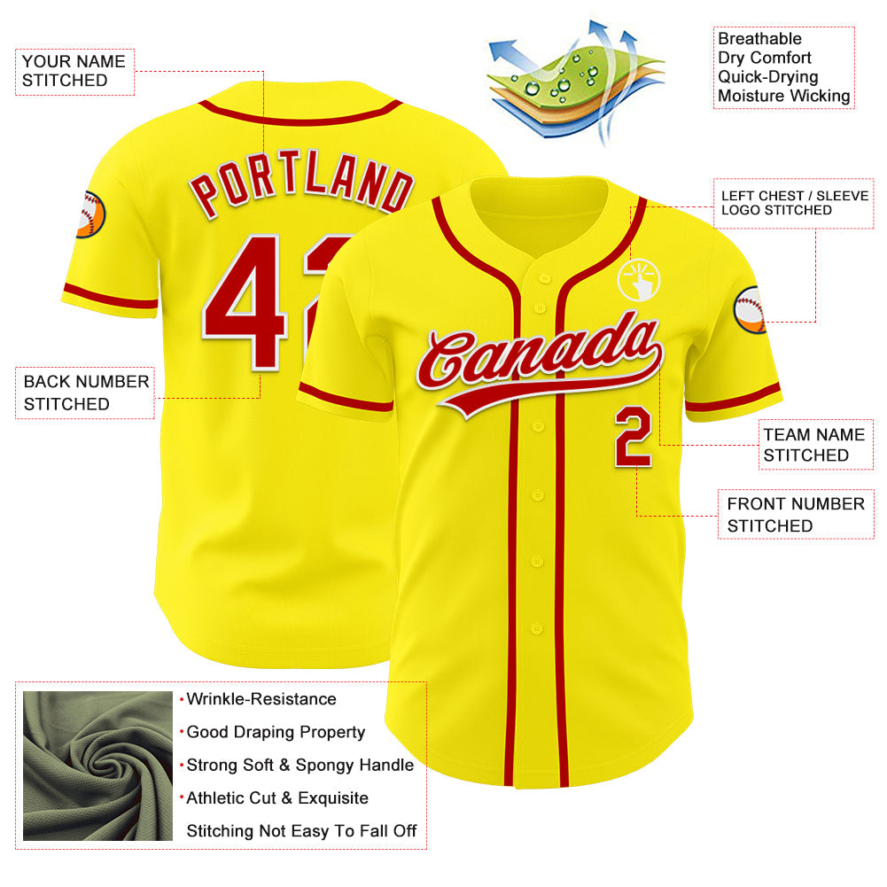 Custom Light Yellow Red-White Authentic Baseball Jersey - Sky-Custom