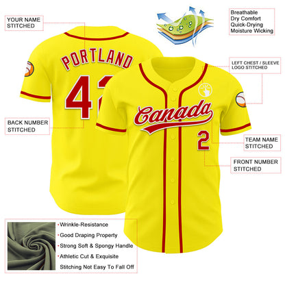 Custom Light Yellow Red-White Authentic Baseball Jersey - Sky-Custom