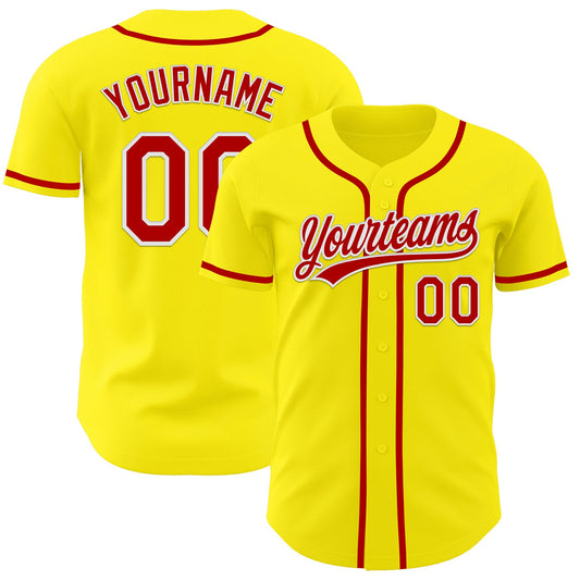 Custom Light Yellow Red-White Authentic Baseball Jersey - Sky-Custom