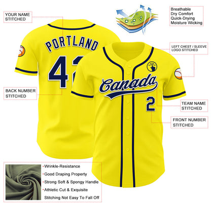 Custom Light Yellow Navy-White Authentic Baseball Jersey - Sky-Custom