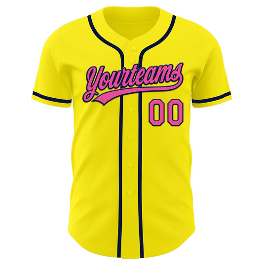 Custom Light Yellow Pink-Navy Authentic Baseball Jersey - Sky-Custom