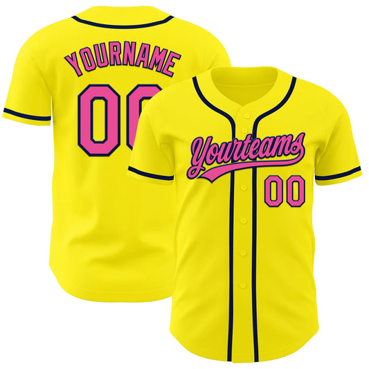 Custom Light Yellow Pink-Navy Authentic Baseball Jersey - Sky-Custom