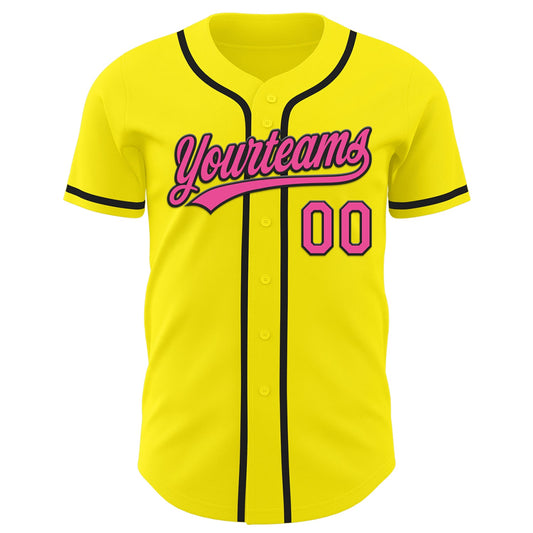 Custom Light Yellow Pink-Black Authentic Baseball Jersey - Sky-Custom
