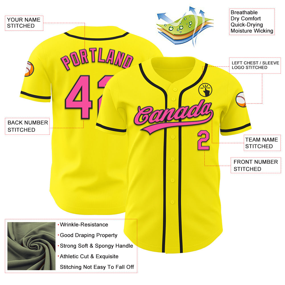 Custom Light Yellow Pink-Black Authentic Baseball Jersey - Sky-Custom
