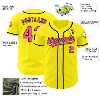 Custom Light Yellow Pink-Black Authentic Baseball Jersey - Sky-Custom