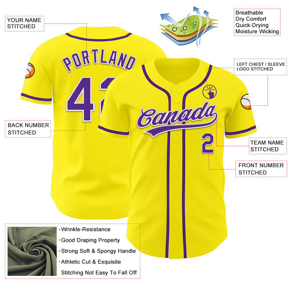 Custom Light Yellow Purple-White Authentic Baseball Jersey - Sky-Custom