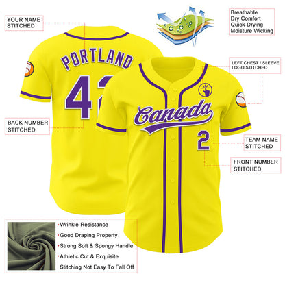 Custom Light Yellow Purple-White Authentic Baseball Jersey - Sky-Custom