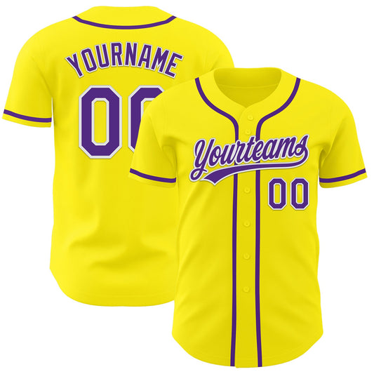 Custom Light Yellow Purple-White Authentic Baseball Jersey - Sky-Custom