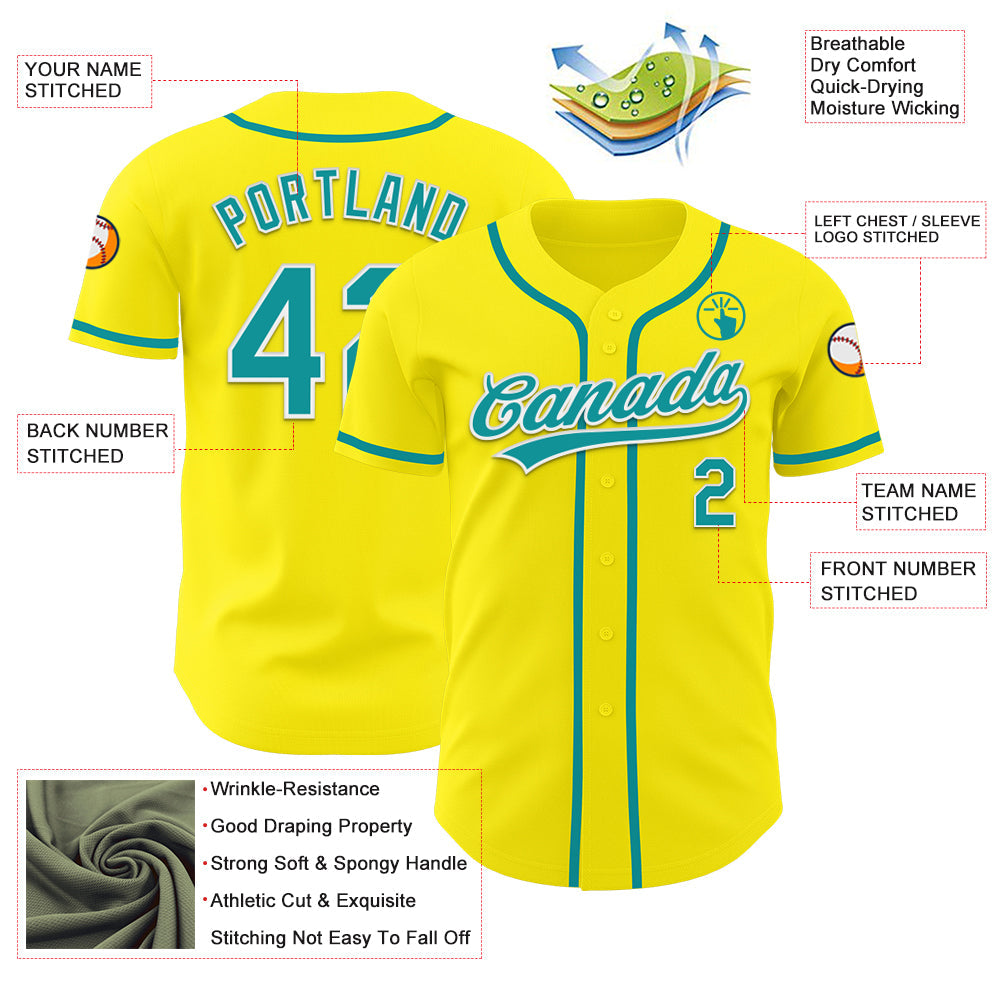 Custom Light Yellow Teal-White Authentic Baseball Jersey - Sky-Custom