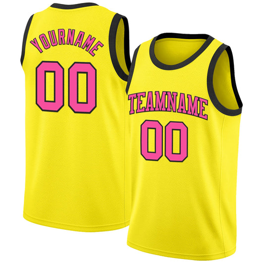 Custom Light Yellow Pink-Black Authentic Basketball Jersey - Sky-Custom
