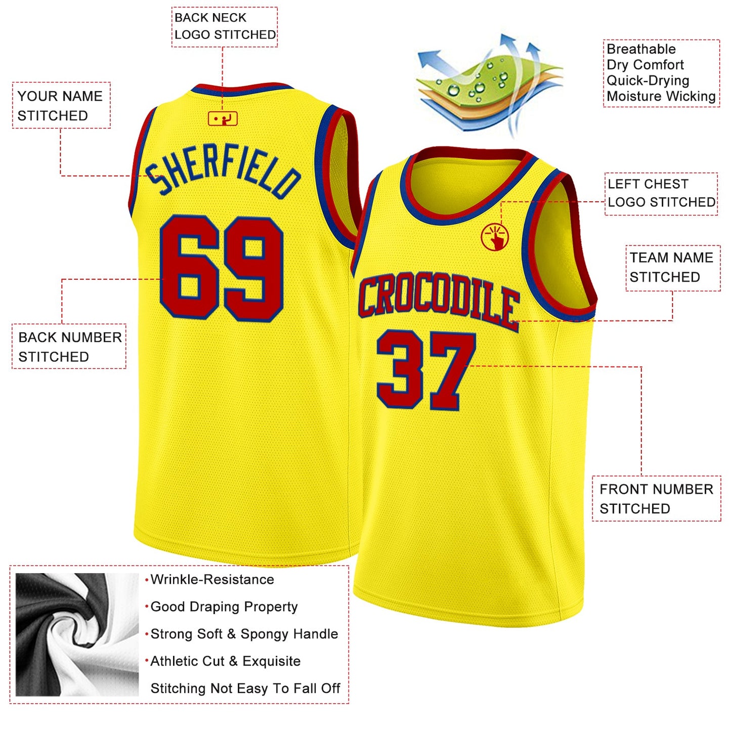 Custom Light Yellow Red-Royal Authentic Basketball Jersey - Sky-Custom