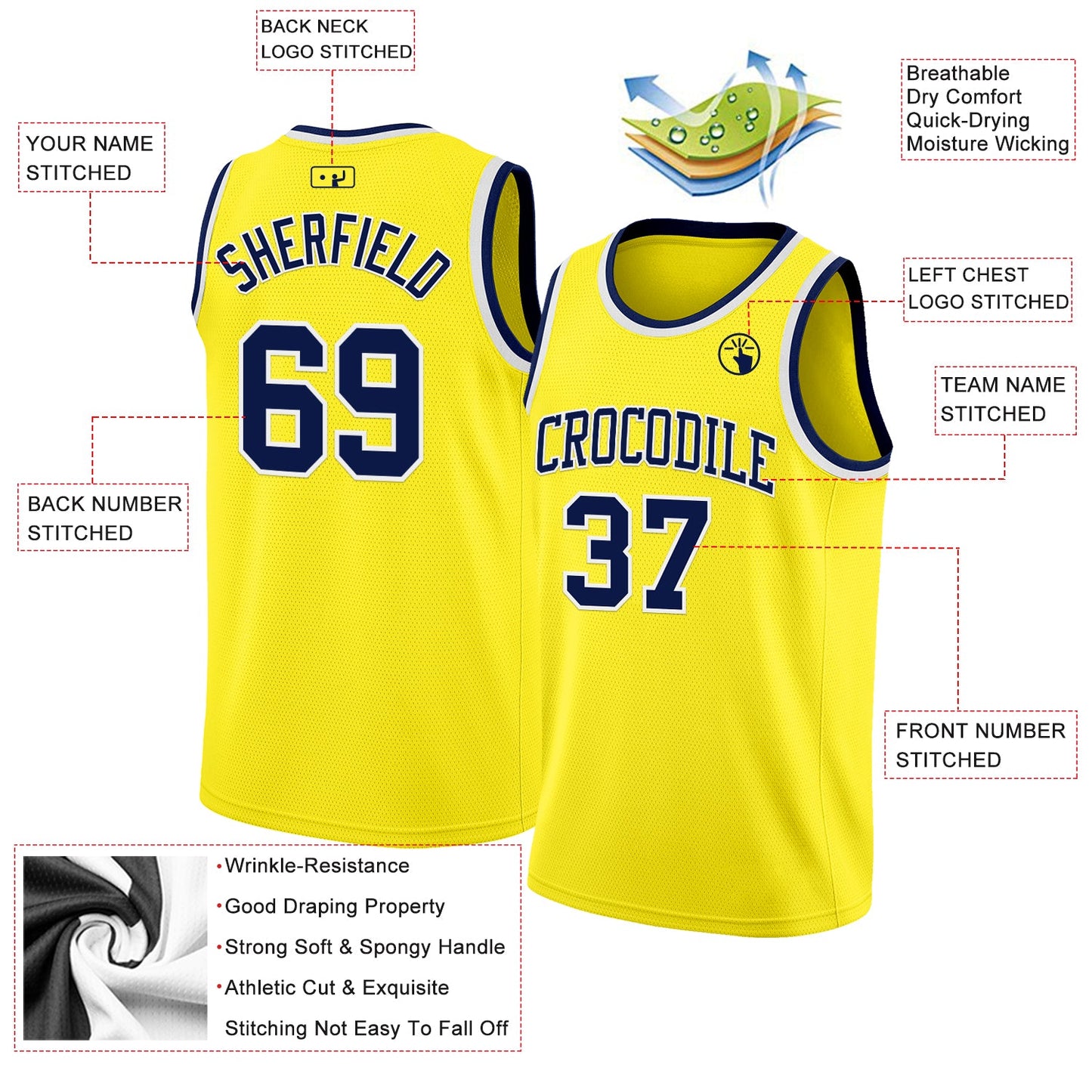 Custom Light Yellow Navy-White Authentic Basketball Jersey - Sky-Custom