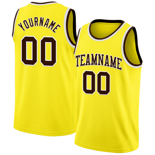 Custom Light Yellow Brown-White Authentic Basketball Jersey - Sky-Custom