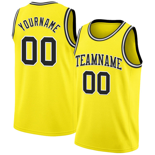 Custom Light Yellow Black-White Authentic Basketball Jersey - Sky-Custom