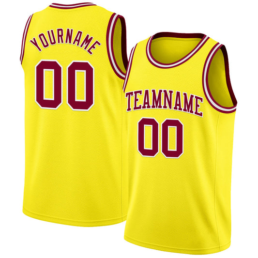Custom Light Yellow Maroon-White Authentic Basketball Jersey - Sky-Custom