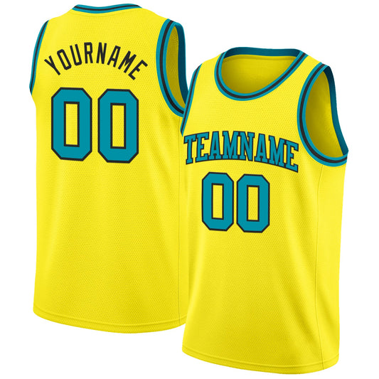 Custom Light Yellow Teal-Black Authentic Basketball Jersey - Sky-Custom