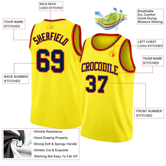 Custom Light Yellow Navy-Orange Authentic Basketball Jersey - Sky-Custom