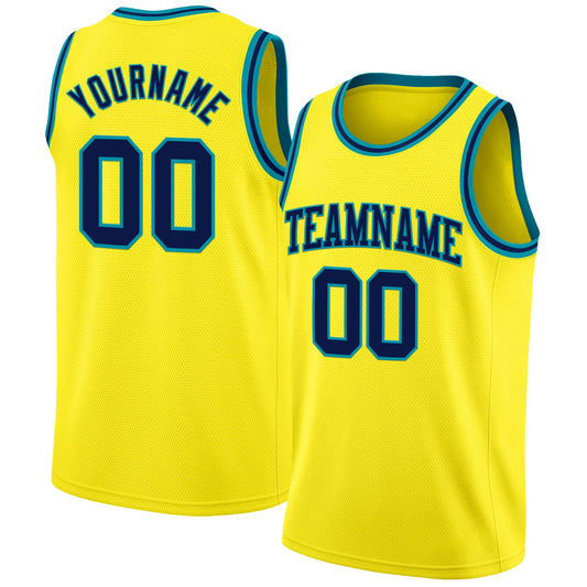 Custom Light Yellow Navy-Teal Authentic Basketball Jersey - Sky-Custom