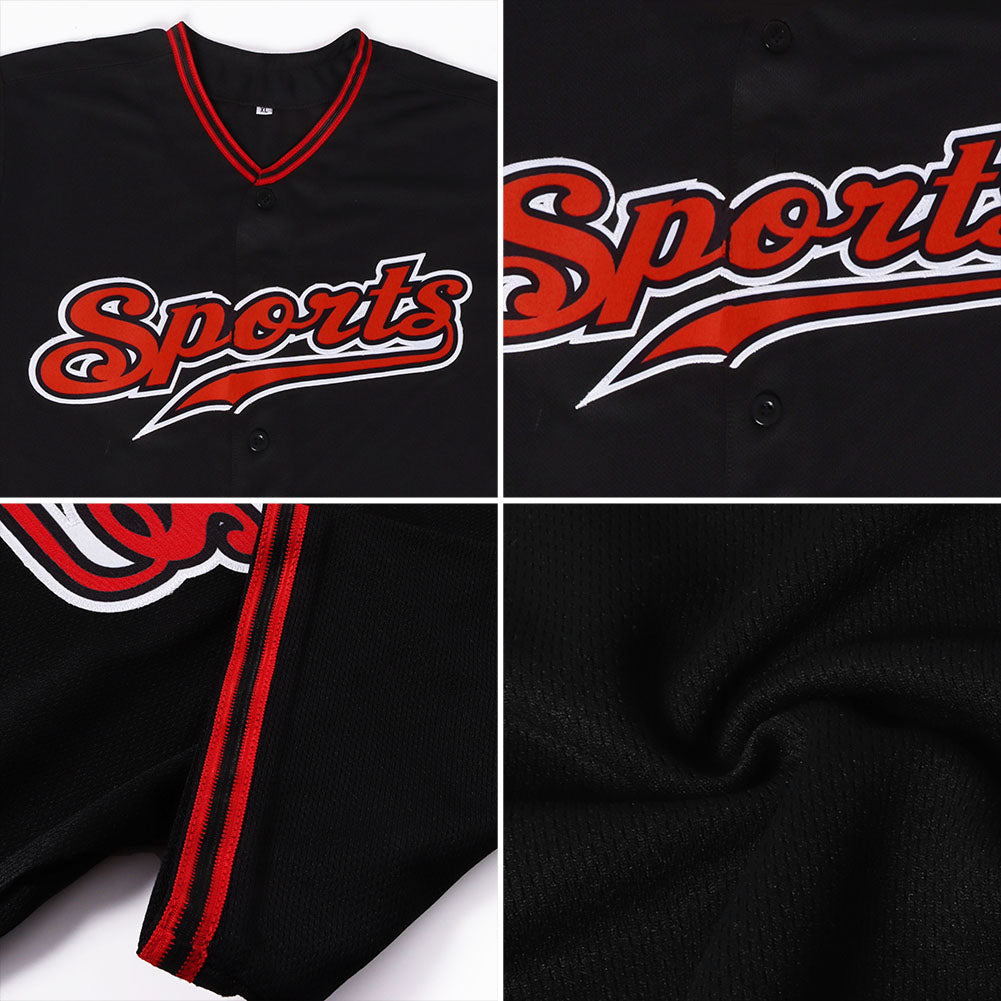 Custom Black Red-White Authentic Baseball Jersey - Sky-Custom