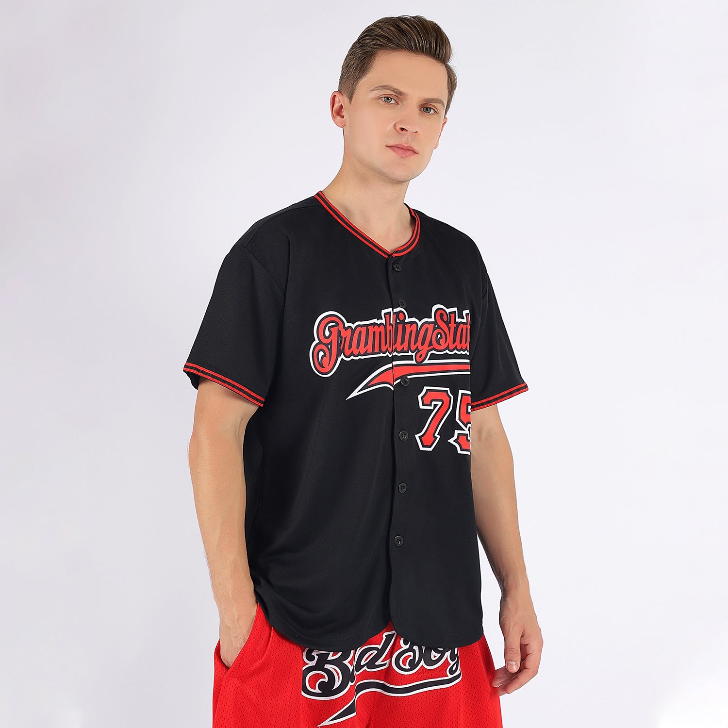 Custom Black Red-White Authentic Baseball Jersey - Sky-Custom