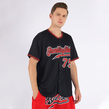 Custom Black Red-White Authentic Baseball Jersey - Sky-Custom