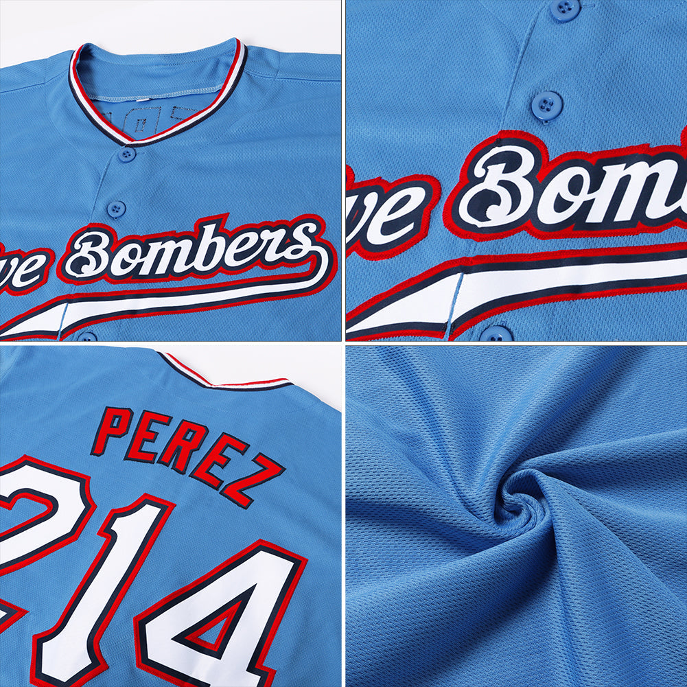 Custom Light Blue White-Red Authentic Baseball Jersey - Sky-Custom