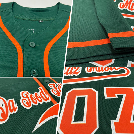 Custom Green Orange-White Authentic Baseball Jersey - Sky-Custom