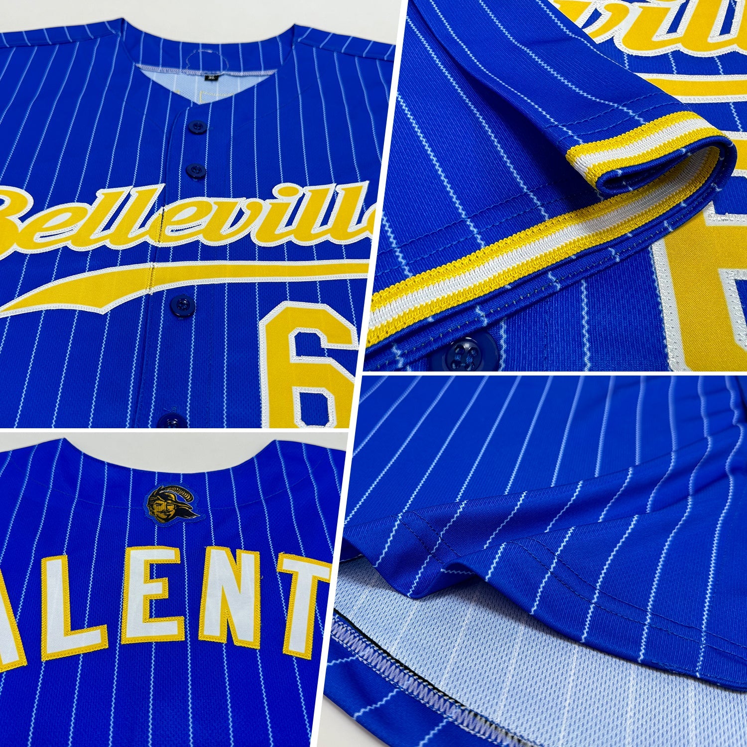 Custom Royal White Pinstripe Gold-White Authentic Baseball Jersey - Sky-Custom