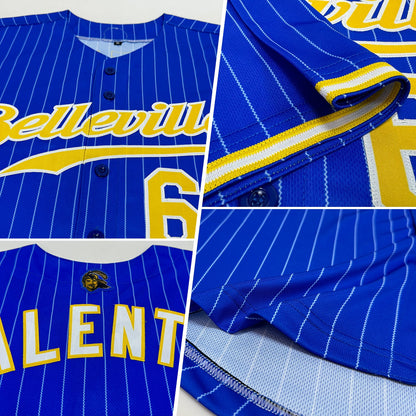Custom Royal White Pinstripe Gold-White Authentic Baseball Jersey - Sky-Custom