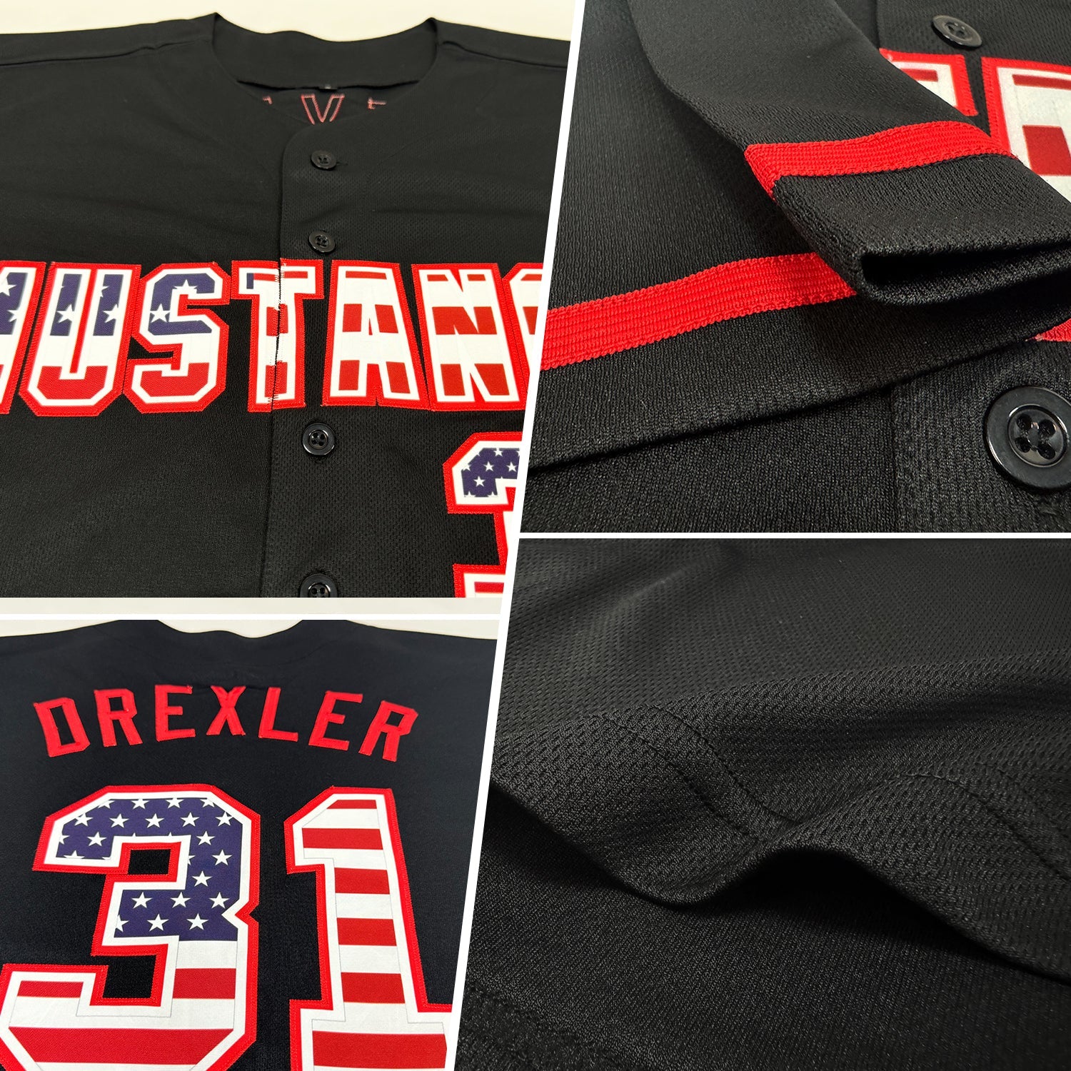 Custom Black USA Flag-Red Authentic Baseball Jersey - Sky-Custom