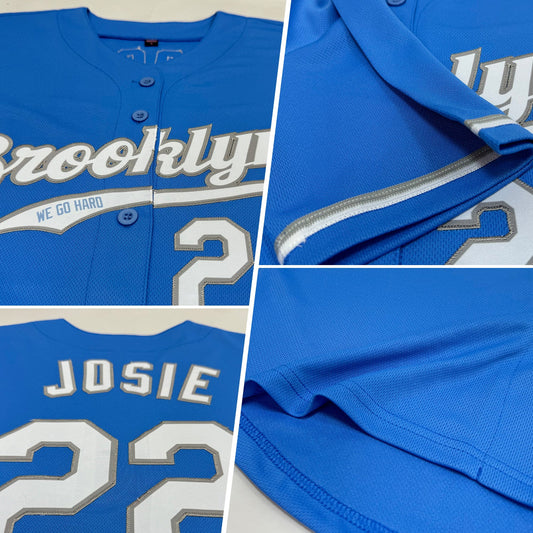 Custom Light Blue White-Gray Authentic Baseball Jersey - Sky-Custom