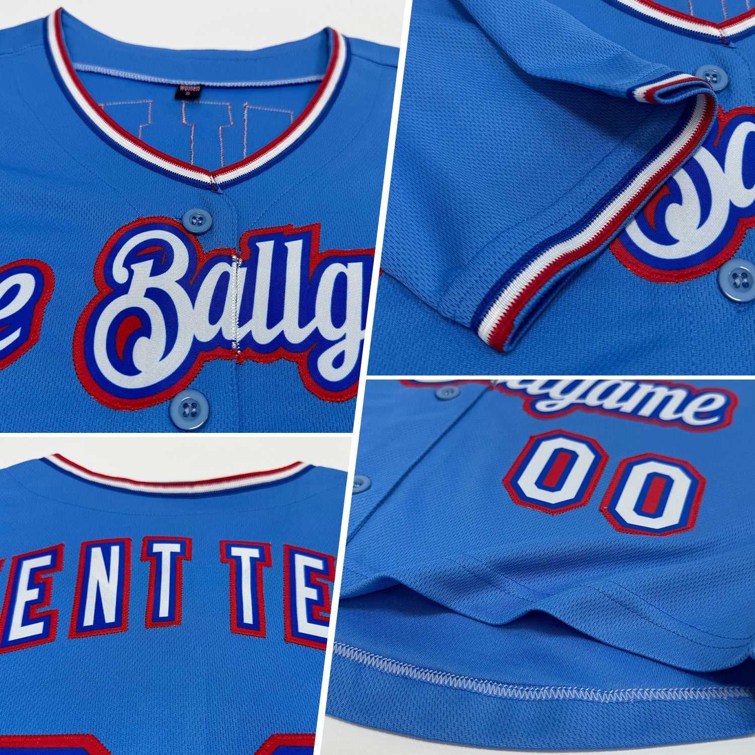 Custom Women's Light Blue White Royal-Red V-Neck Cropped Baseball Jersey - Sky-Custom