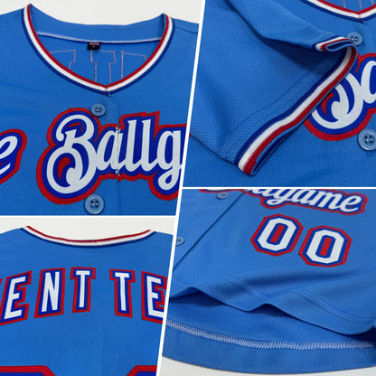 Custom Women's Light Blue White Royal-Red V-Neck Cropped Baseball Jersey - Sky-Custom