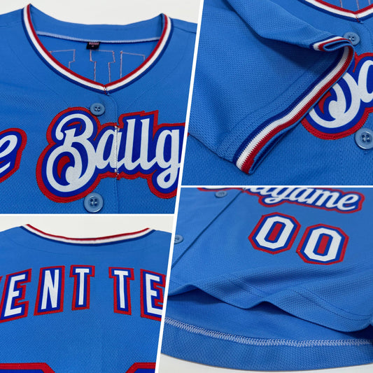 Custom Women's Light Blue White Royal-Red V-Neck Cropped Baseball Jersey - Sky-Custom